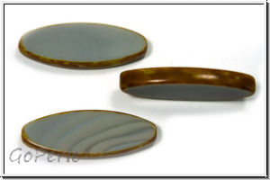 b�hm. Glasperle, table cut, oval, 30x11mm, grey, dk., op., picasso, 1 Stk.